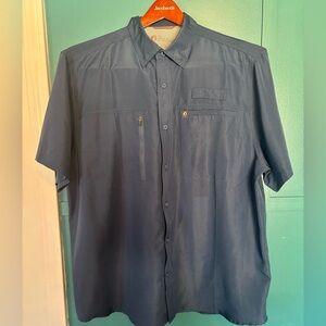 Men's Short Sleeve Vented Casual Button-Down Shirt in Navy Size XL